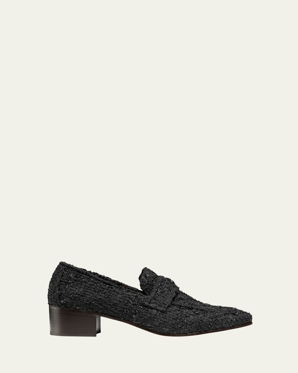 Lurex Tweed Heeled Flaneur Loafers